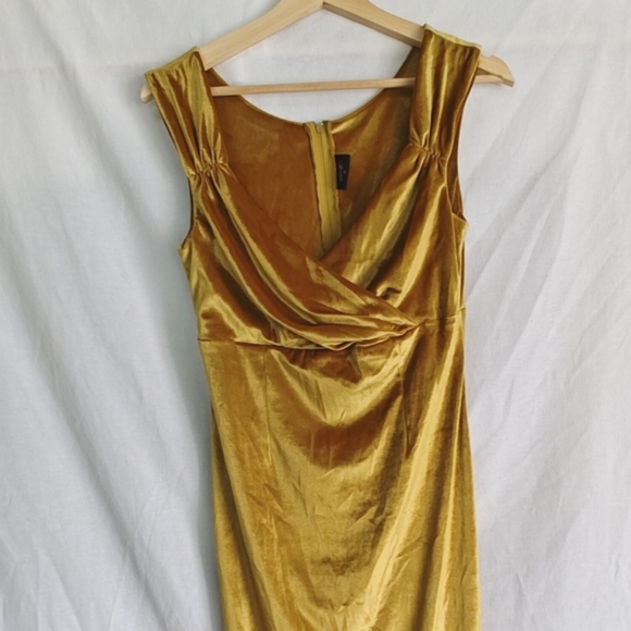Steady Clothing Velvet Diva Wiggle Dress Hollywood Retro Solid Gold Stretch‎ M - Picture 2 of 11